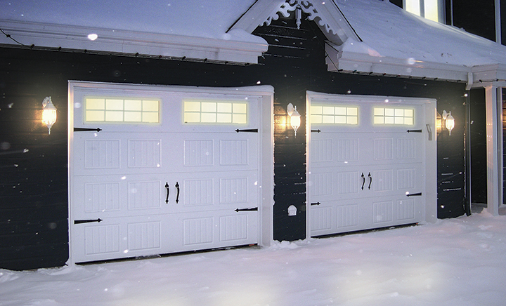 Sectional and single garage doors offered by Baltimore Residential Garage Doors for residential use, with considerations for snowfall and clear space.